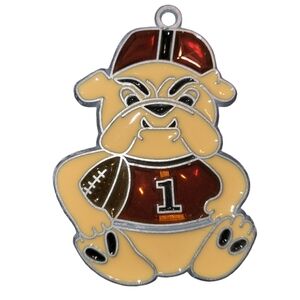 Vntg Handmade Stained Glass Handsome Dan Yale Bulldog Mascot Suncatcher Ornament